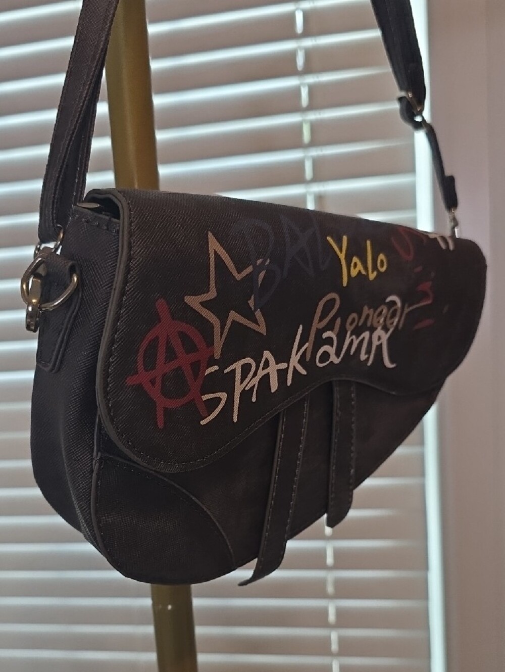 Black Graffiti Saddle Shoulder Bag